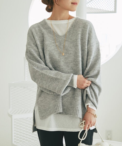 un dix cors（アンディコール）の「《柔らかく軽い着心地》ヤクライクVネックニット（ニット/セーター・レディース・グレー/ブラック/ホワイト系その他/パープル/イエロー・FREE）」の14枚目の写真