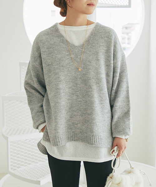 un dix cors（アンディコール）の「《柔らかく軽い着心地》ヤクライクVネックニット（ニット/セーター・レディース・グレー/ブラック/ホワイト系その他/パープル/イエロー・FREE）」の17枚目の写真