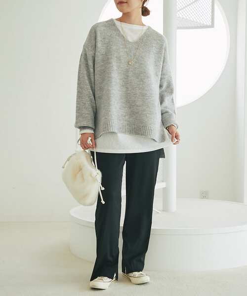un dix cors（アンディコール）の「《柔らかく軽い着心地》ヤクライクVネックニット（ニット/セーター・レディース・グレー/ブラック/ホワイト系その他/パープル/イエロー・FREE）」の18枚目の写真