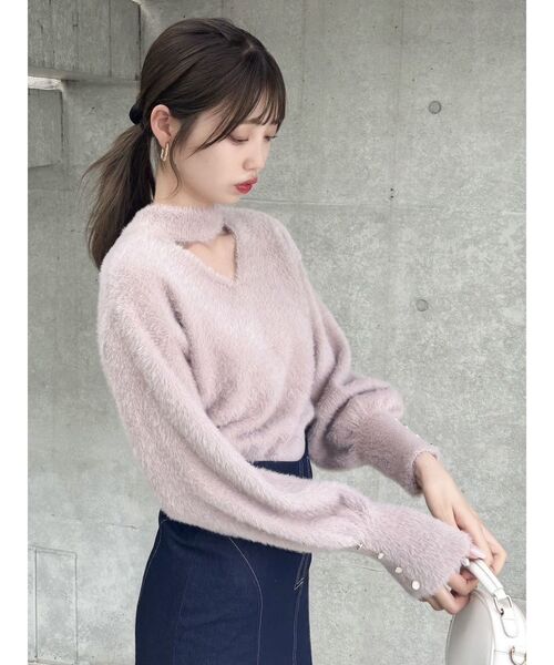 dazzlin（ダズリン）の「2wayシャギーミニニットトップス（ニット/セーター・レディース・イエロー/パープル/モカ/ピンク/オフホワイト/チャコールグレー・FREE）」の12枚目の写真