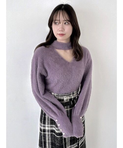 dazzlin（ダズリン）の「2wayシャギーミニニットトップス（ニット/セーター・レディース・イエロー/パープル/モカ/ピンク/オフホワイト/チャコールグレー・FREE）」の15枚目の写真