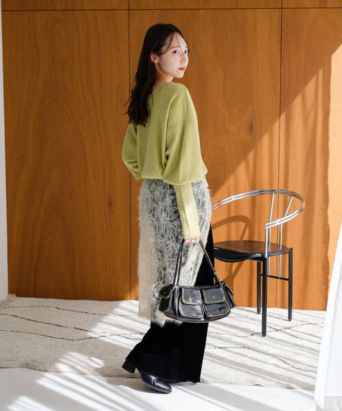 Kastane（カスタネ）の「*フェザーフラワーラップスカート（ベルト・レディース・アイボリー/ブラック・FREE）」の4枚目の写真