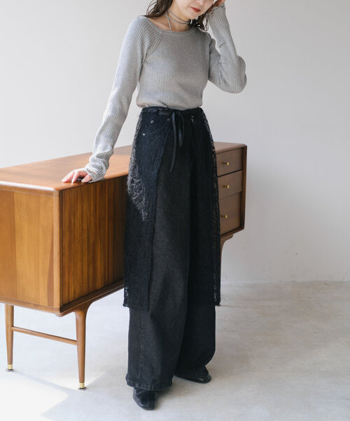 Kastane（カスタネ）の「*フェザーフラワーラップスカート（ベルト・レディース・アイボリー/ブラック・FREE）」の13枚目の写真