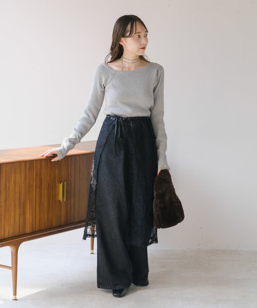 Kastane（カスタネ）の「*フェザーフラワーラップスカート（ベルト・レディース・アイボリー/ブラック・FREE）」の15枚目の写真