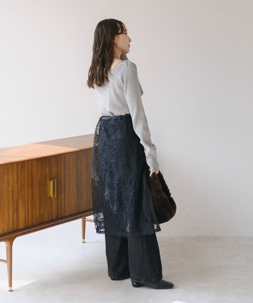 Kastane（カスタネ）の「*フェザーフラワーラップスカート（ベルト・レディース・アイボリー/ブラック・FREE）」の16枚目の写真