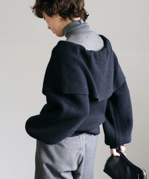 セール】アルパカタッチビッグケープニット（ニット/セーター