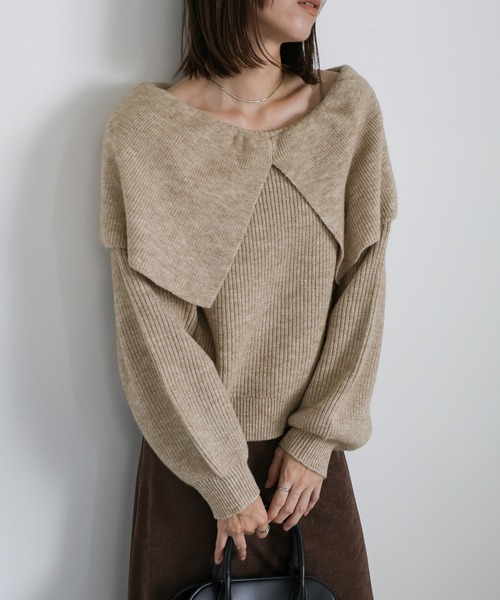 select MOCA(セレクトモカ)の「アルパカタッチビッグケープニット(ニット/セーター・レディース・アイボリー/ブラック/グレイッシュベージュ・FREE)」の16枚目の写真
