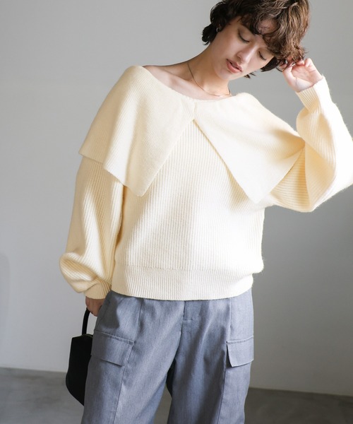 セール】アルパカタッチビッグケープニット（ニット/セーター