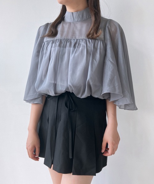 AS KNOW AS plus(アズノゥアズプラス)の「◇スタンドカラー バルーンシルエット 8分袖フレアブラウス(シャツ/ブラウス・レディース・チャコールグレー/アイボリー/ピンク・FREE)」の3枚目の写真