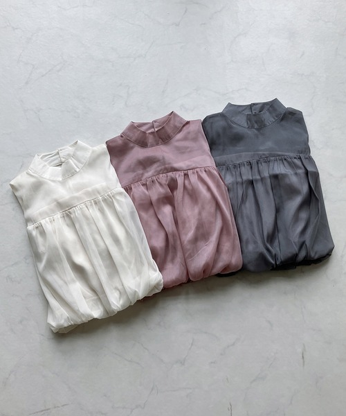 AS KNOW AS plus(アズノゥアズプラス)の「◇スタンドカラー バルーンシルエット 8分袖フレアブラウス(シャツ/ブラウス・レディース・チャコールグレー/アイボリー/ピンク・FREE)」の5枚目の写真