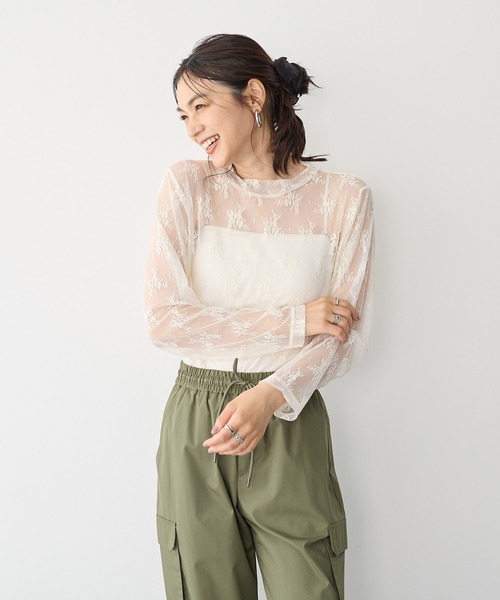 anyfee(エニフィー)の「【anyfee】チュールレースハイネックトップス《大きいサイズ/プラスサイズ》(Tシャツ/カットソー・レディース・ブラック/アイボリー・LL/3L/4L/5L)」の2枚目の写真