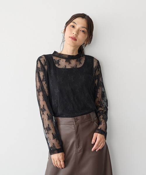 anyfee(エニフィー)の「【anyfee】チュールレースハイネックトップス《大きいサイズ/プラスサイズ》(Tシャツ/カットソー・レディース・ブラック/アイボリー・LL/3L/4L/5L)」の1枚目の写真