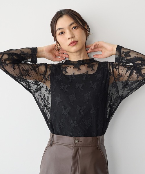 anyfee(エニフィー)の「【anyfee】チュールレースハイネックトップス《大きいサイズ/プラスサイズ》(Tシャツ/カットソー・レディース・ブラック/アイボリー・LL/3L/4L/5L)」の8枚目の写真