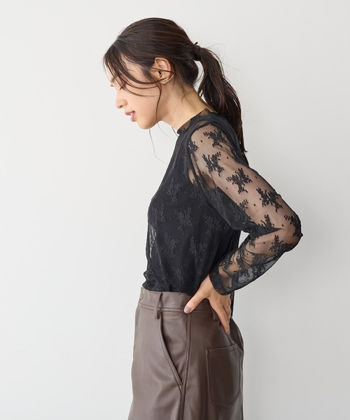 anyfee(エニフィー)の「【anyfee】チュールレースハイネックトップス《大きいサイズ/プラスサイズ》(Tシャツ/カットソー・レディース・ブラック/アイボリー・LL/3L/4L/5L)」の7枚目の写真