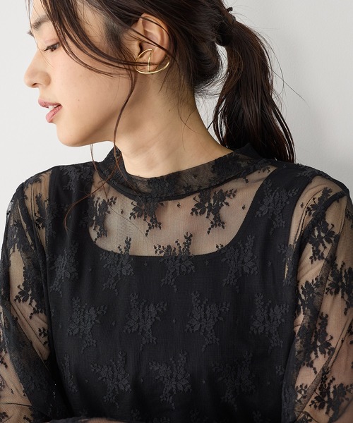 anyfee(エニフィー)の「【anyfee】チュールレースハイネックトップス《大きいサイズ/プラスサイズ》(Tシャツ/カットソー・レディース・ブラック/アイボリー・LL/3L/4L/5L)」の5枚目の写真