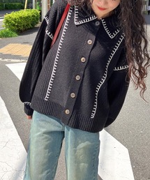 AS KNOW AS plus | ◇ハンドステッチ ビッグカラーニットカーディガン(カーディガン/ボレロ)