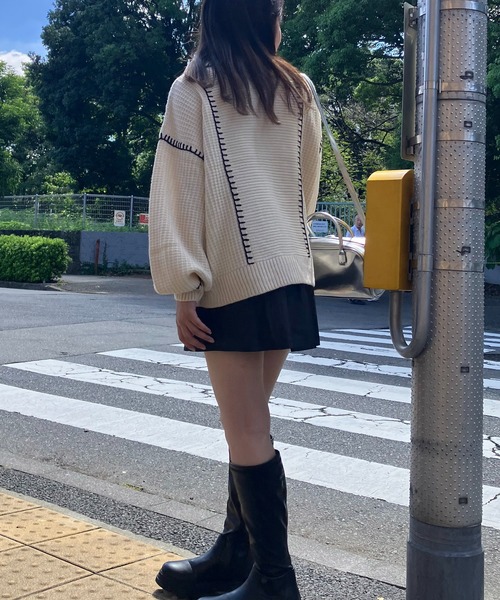 AS KNOW AS plus（アズノゥアズプラス）の「◇ハンドステッチ ビッグカラーニットカーディガン（カーディガン/ボレロ・レディース・アイボリー系/サックスブルー系/ブラック系/ブラウン系/カーキ系・FREE）」の10枚目の写真