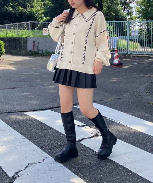 AS KNOW AS plus（アズノゥアズプラス）の「◇ハンドステッチ ビッグカラーニットカーディガン（カーディガン/ボレロ・レディース・アイボリー系/サックスブルー系/ブラック系/ブラウン系/カーキ系・FREE）」の12枚目の写真