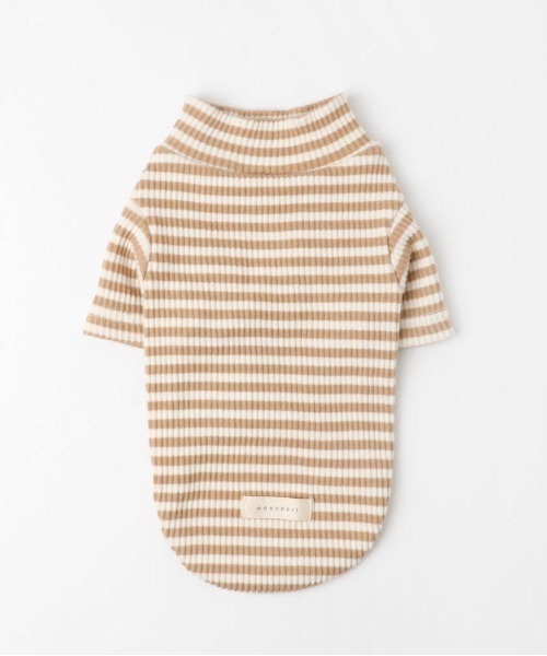 moncheri（モンシェリ）の「保温ボーダーハイネックトップス（ペットウェア・レディース・グレー/カーキ/ベージュ・S/M/L/XL/XS/2M）」の3枚目の写真