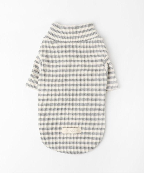 moncheri（モンシェリ）の「保温ボーダーハイネックトップス（ペットウェア・レディース・グレー/カーキ/ベージュ・S/M/L/XL/XS/2M）」の2枚目の写真