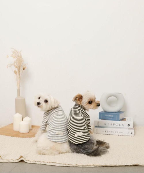 moncheri（モンシェリ）の「保温ボーダーハイネックトップス（ペットウェア・レディース・グレー/カーキ/ベージュ・S/M/L/XL/XS/2M）」の11枚目の写真