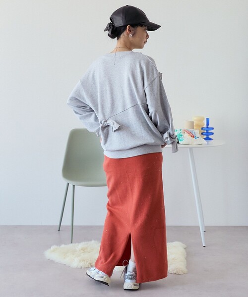 FREAK'S STORE(フリークスストア)の「スパンコール ラメニットスカート(スカート・レディース・ブラック/オレンジ/オフホワイト・フリ-)」の6枚目の写真