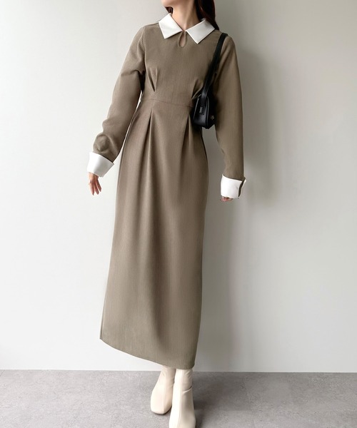 セール】バイカラーコーデュロイタイトワンピース（ワンピース