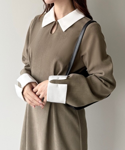 セール】バイカラーコーデュロイタイトワンピース（ワンピース