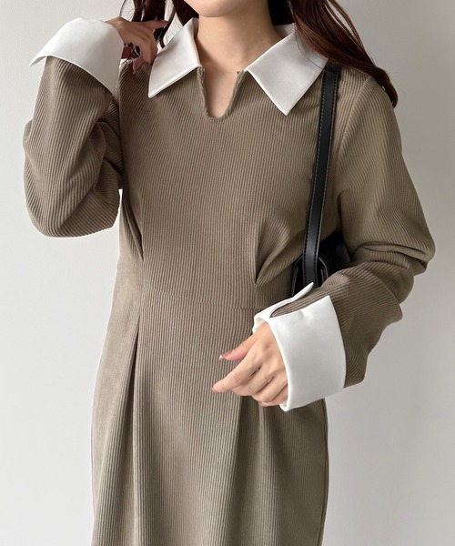 junoah(ジュノア)の「バイカラーコーデュロイタイトワンピース(ワンピース・レディース・グレイッシュベージュ/ブラック/チャコール/ブラック系その他/ブラウン・X-LARGE/LARGE/MEDIUM)」の20枚目の写真