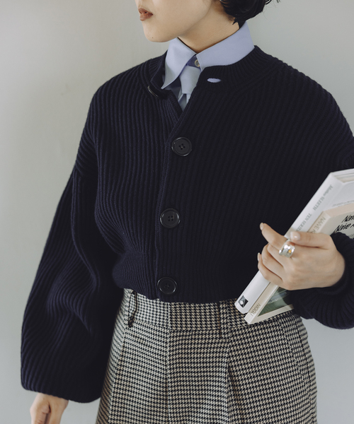 INSCRIRE /アンスクリア】Cropped Cardigan：カーディガン 