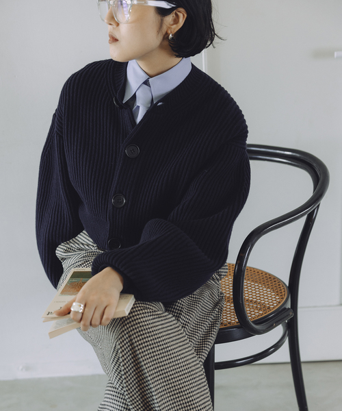 INSCRIRE /アンスクリア】Cropped Cardigan：カーディガン 