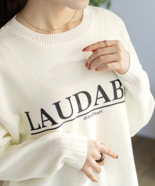 HusHusH（ハッシュアッシュ）の「【HusHusH/ハッシュアッシュ】プリントニットプルオーバー（ニット/セーター・レディース・ネイビー/オフホワイト/グレー・M/L）」の7枚目の写真