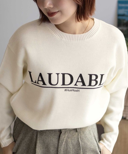 HusHusH（ハッシュアッシュ）の「【HusHusH/ハッシュアッシュ】プリントニットプルオーバー（ニット/セーター・レディース・ネイビー/オフホワイト/グレー・M/L）」の6枚目の写真