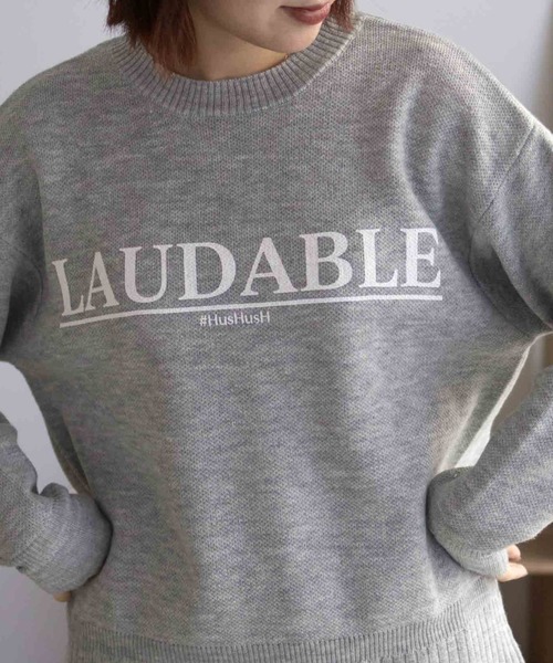 HusHusH（ハッシュアッシュ）の「【HusHusH/ハッシュアッシュ】プリントニットプルオーバー（ニット/セーター・レディース・ネイビー/オフホワイト/グレー・M/L）」の11枚目の写真