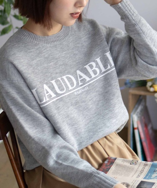 HusHusH（ハッシュアッシュ）の「【HusHusH/ハッシュアッシュ】プリントニットプルオーバー（ニット/セーター・レディース・ネイビー/オフホワイト/グレー・M/L）」の10枚目の写真