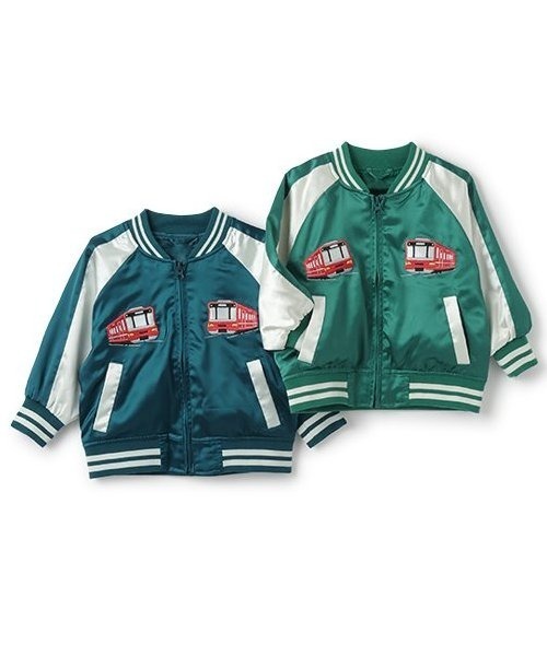 kladskap（クレードスコープ）の「電車×恐竜スカジャン（ブルゾン・キッズ・ネイビー/グリーン・90cm/100cm/110cm/120cm/130cm）」の7枚目の写真