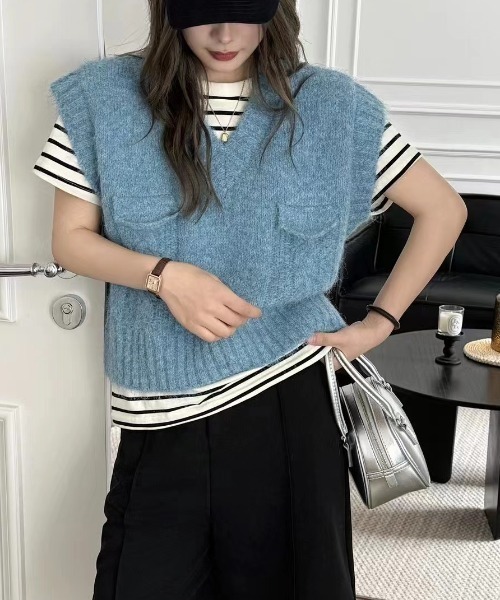 emi+（エミプラス）の「Vネックニットベスト（ベスト・レディース・杢グレー/グレー/ピンク/ブルー/モカ・FREE）」の15枚目の写真