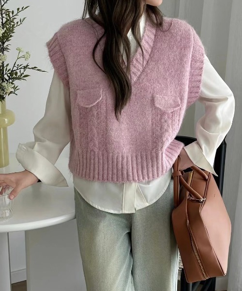 emi+（エミプラス）の「Vネックニットベスト（ベスト・レディース・杢グレー/グレー/ピンク/ブルー/モカ・FREE）」の10枚目の写真