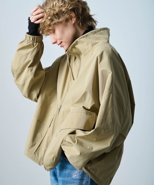 ジャケット・アウター stand collar parts pleats long CO khaki 楽天市場】カーキ KHA:KI スタンドカラージャケット リップス