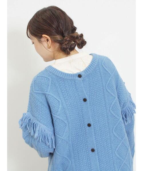 Samansa Mos2（サマンサ モスモス）の「フリンジ前後2WAYニット（カーディガン/ボレロ・レディース・ブルー/チャコールグレー/カーキ/ベージュ・F）」の8枚目の写真