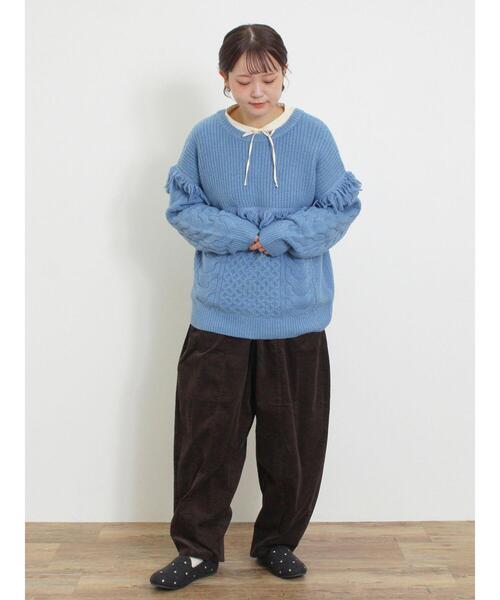 Samansa Mos2（サマンサ モスモス）の「フリンジ前後2WAYニット（カーディガン/ボレロ・レディース・ブルー/チャコールグレー/カーキ/ベージュ・F）」の11枚目の写真