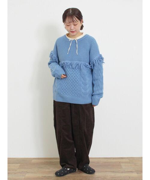 Samansa Mos2（サマンサ モスモス）の「フリンジ前後2WAYニット（カーディガン/ボレロ・レディース・ブルー/チャコールグレー/カーキ/ベージュ・F）」の12枚目の写真