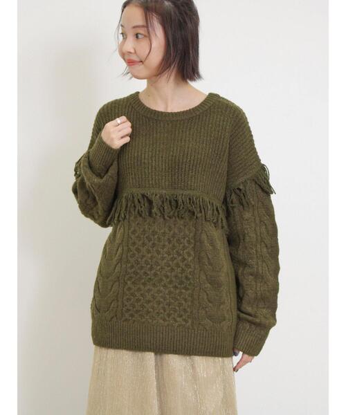 Samansa Mos2（サマンサ モスモス）の「フリンジ前後2WAYニット（カーディガン/ボレロ・レディース・ブルー/チャコールグレー/カーキ/ベージュ・F）」の15枚目の写真