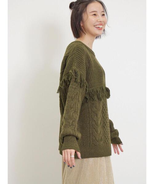 Samansa Mos2（サマンサ モスモス）の「フリンジ前後2WAYニット（カーディガン/ボレロ・レディース・ブルー/チャコールグレー/カーキ/ベージュ・F）」の16枚目の写真