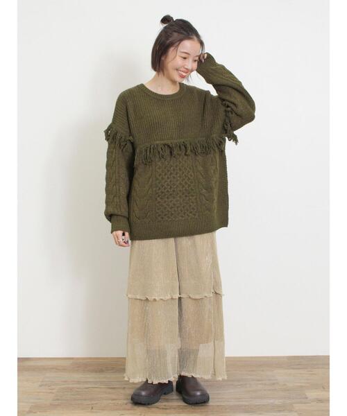 Samansa Mos2（サマンサ モスモス）の「フリンジ前後2WAYニット（カーディガン/ボレロ・レディース・ブルー/チャコールグレー/カーキ/ベージュ・F）」の17枚目の写真