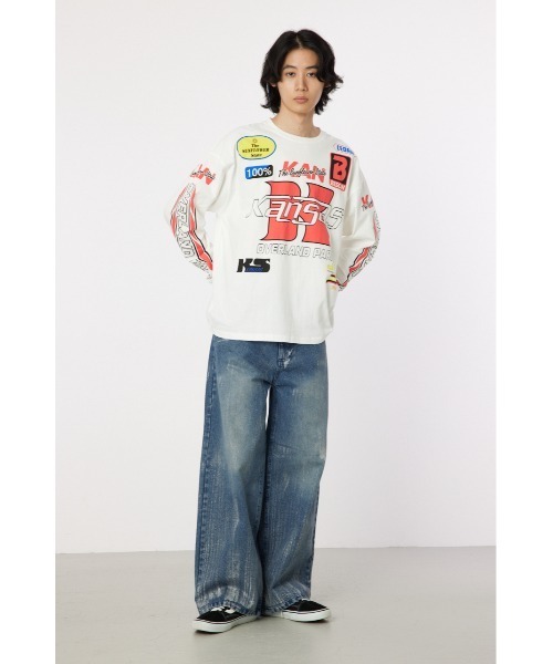 RODEO CROWNS WIDE BOWL（ロデオクラウンズワイドボウル）の「レーシング ロングスリーブTシャツ（Tシャツ/カットソー・メンズ・オフホワイト/ブラック・MEDIUM/LARGE）」の5枚目の写真