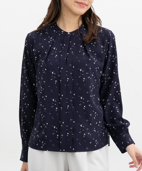 Honeys（ハニーズ）の「バンドカラーブラウス（シャツ/ブラウス・レディース・ネイビー/ホワイト/ブルー/ホワイト×ブルー・M/LL/L/3L/S）」の3枚目の写真