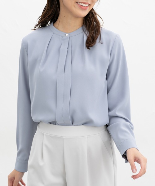 Honeys（ハニーズ）の「バンドカラーブラウス（シャツ/ブラウス・レディース・ネイビー/ホワイト/ブルー/ホワイト×ブルー・M/LL/L/3L/S）」の4枚目の写真