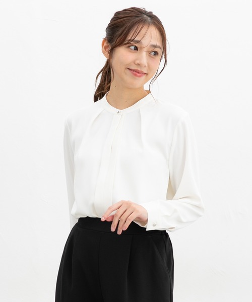 Honeys（ハニーズ）の「バンドカラーブラウス（シャツ/ブラウス・レディース・ネイビー/ホワイト/ブルー/ホワイト×ブルー・M/LL/L/3L/S）」の7枚目の写真