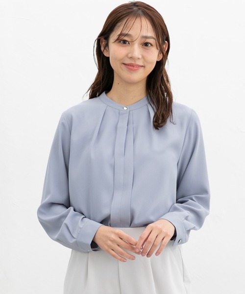 Honeys（ハニーズ）の「バンドカラーブラウス（シャツ/ブラウス・レディース・ネイビー/ホワイト/ブルー/ホワイト×ブルー・M/LL/L/3L/S）」の9枚目の写真